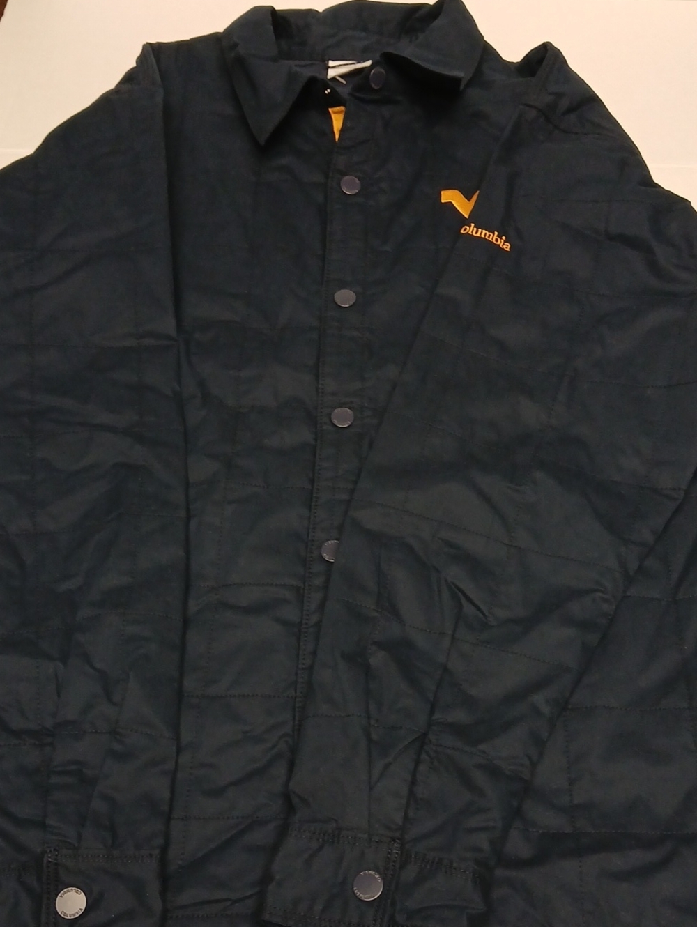Columbia Navy Lightweight Snap-Front Shirt Jacket with Gold Logo